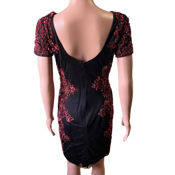 Aidan Mattox Bodycon Sequins Dress 6 Glam Floral Cocktail Party Date Sexy Luxe - Picture 4 of 7